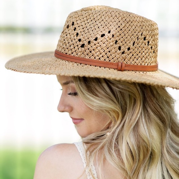 Accessories - SOLD OUT Dark Natural Wide Brim Woven Eyelet Panama Women's Summer Casual Hat